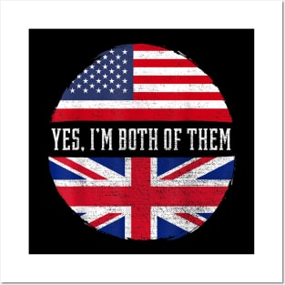 Half American Half British USA Flag United Kingdom Heritage Posters and Art